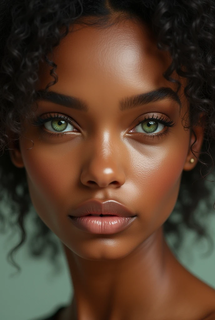 Imagine a dazzling mulatto girl with a magnetic look. Seus olhos verdes hipnotizam, while she is dressed in an elegant outfit that enhances her natural beauty. The setting is perfect, com um fundo artisticamente desfocado que destaca ainda mais a sua beleza. Esta imagem seria uma verdadeira obra-prima da fotografia, capturing the perfection and femininity of the model.