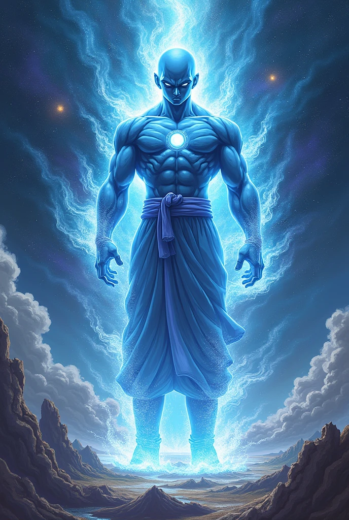 Make an image of naruto six path mode fighting with lord vishnu background universe and galaxy
