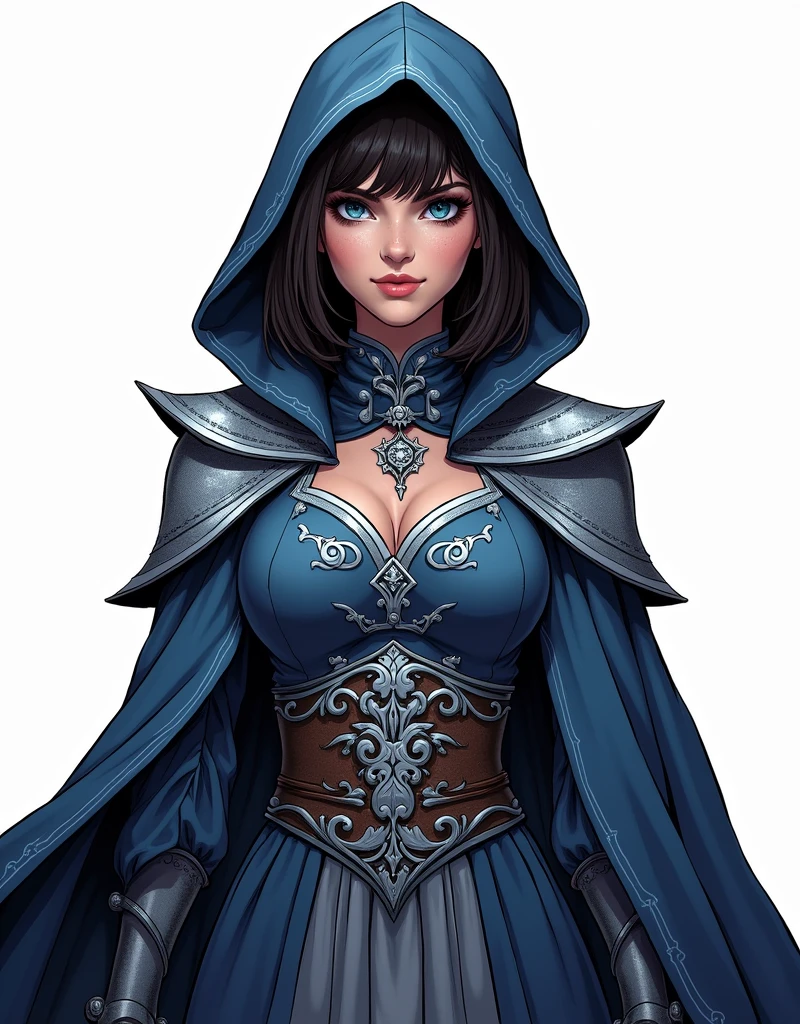 Medieval dark fantasy woman assassin, big breasts