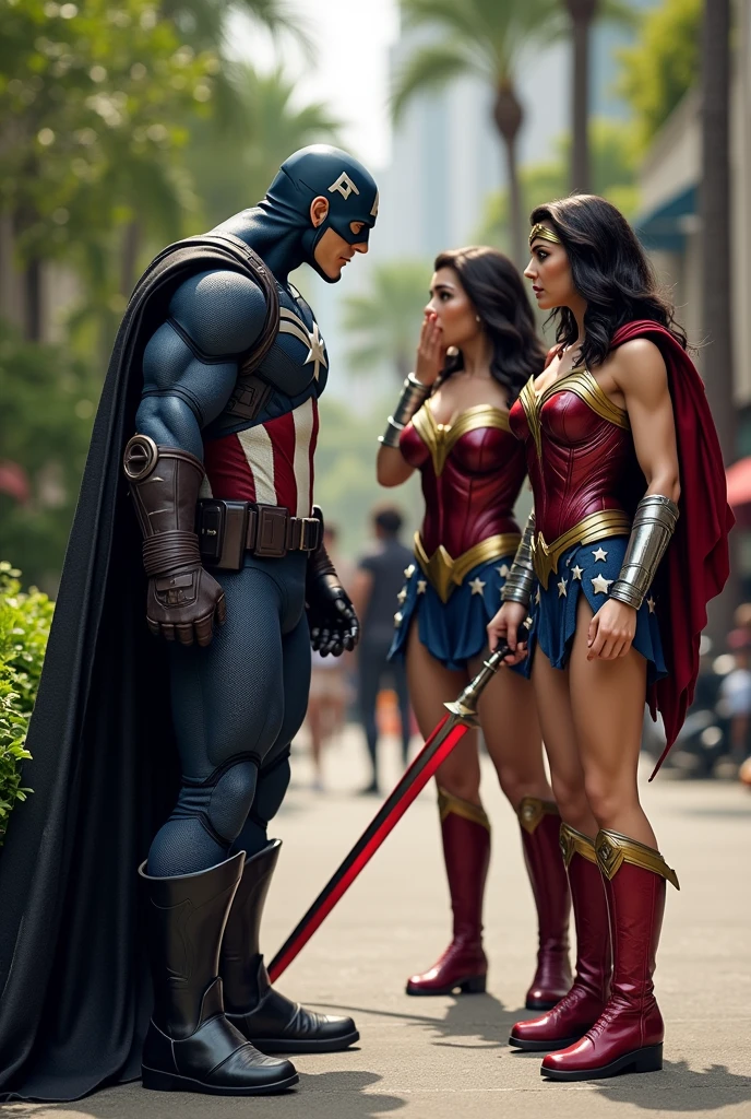 (masterpiece), (highest quality), (illustration), (super detailed), (high resolution), ((((plump body, sagging breast, pubic hair, )))), (((couple, duo))), (((1indonesian mother, 1ugly men))), (((1chubby mother))), (((wearing wonder woman costume, sperm shot, sprem ob body, cum shot))), seductive face, holding penis, orgasm, spread legs, standing with horny ugly men hug on the destroyed buildings