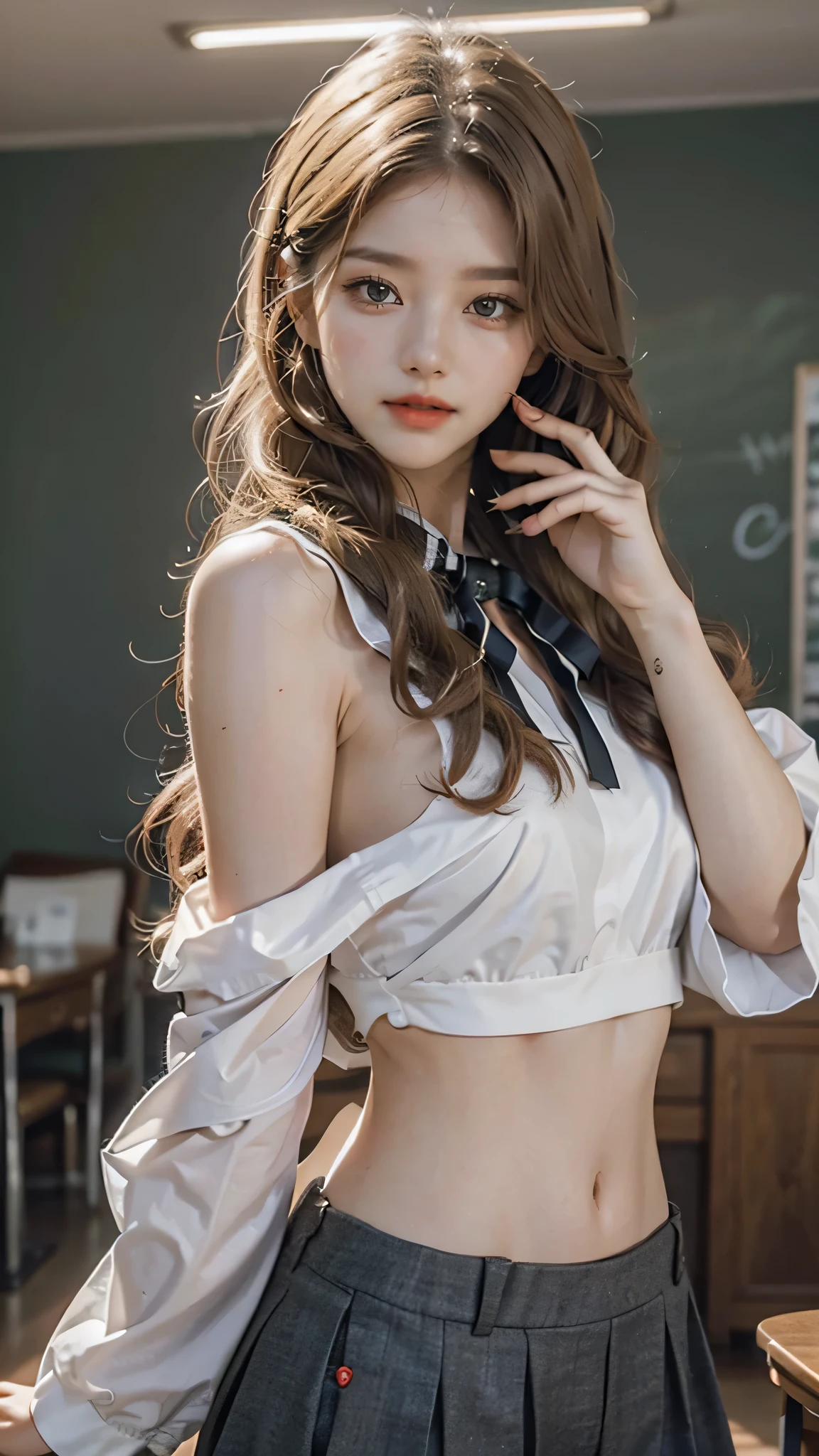 ((Highest quality)), ((masterpiece)), (detailed) ,((one girl)), (classroom), One girl, ((nipple)),sexy, 18 years old、Japanese、((flat chest:1.4)、可愛いJapanese、A bow tie、((nipple))、frilled panties、Perfect Face、(( pretty eyes)) 、Idol-like face、living、((micro mini skirt)),((skirt lift)),((glistening eyes )),((large eyes))、Japanese、Brown eyes