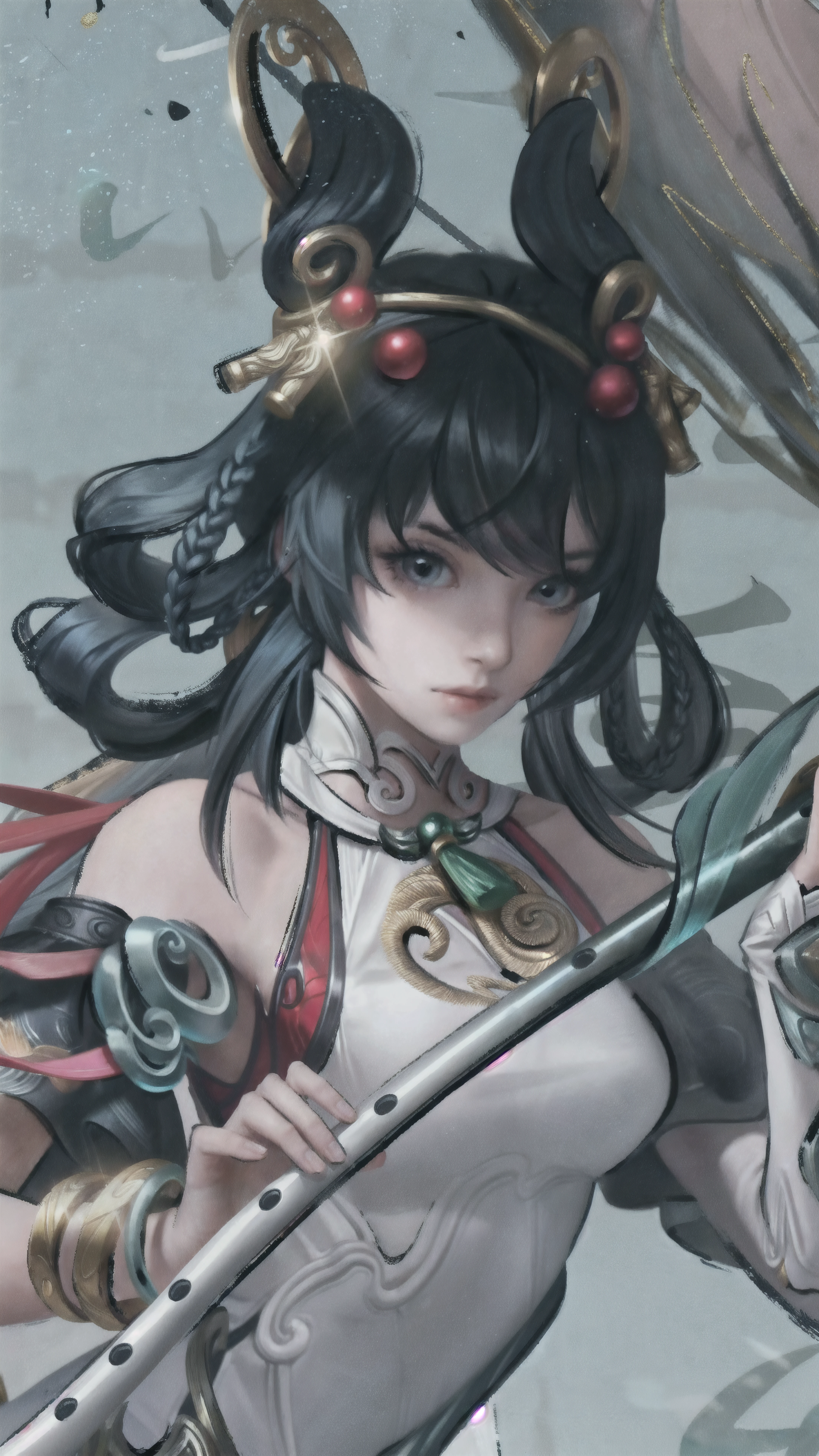 Anime girl with long hair and ponytail ponytail, clean anime silhouette, line sketch, clean line, thick black line, line, simple line, line sketch, thick line art, thick line, perfect line, detailed anime face, bold line art, anime sketch, variable line art, princess hairstyle, armor, blue tights, asymmetrical bangs, blue eyes, long guns, men's dresses, wedding gloves, shawl and long hair