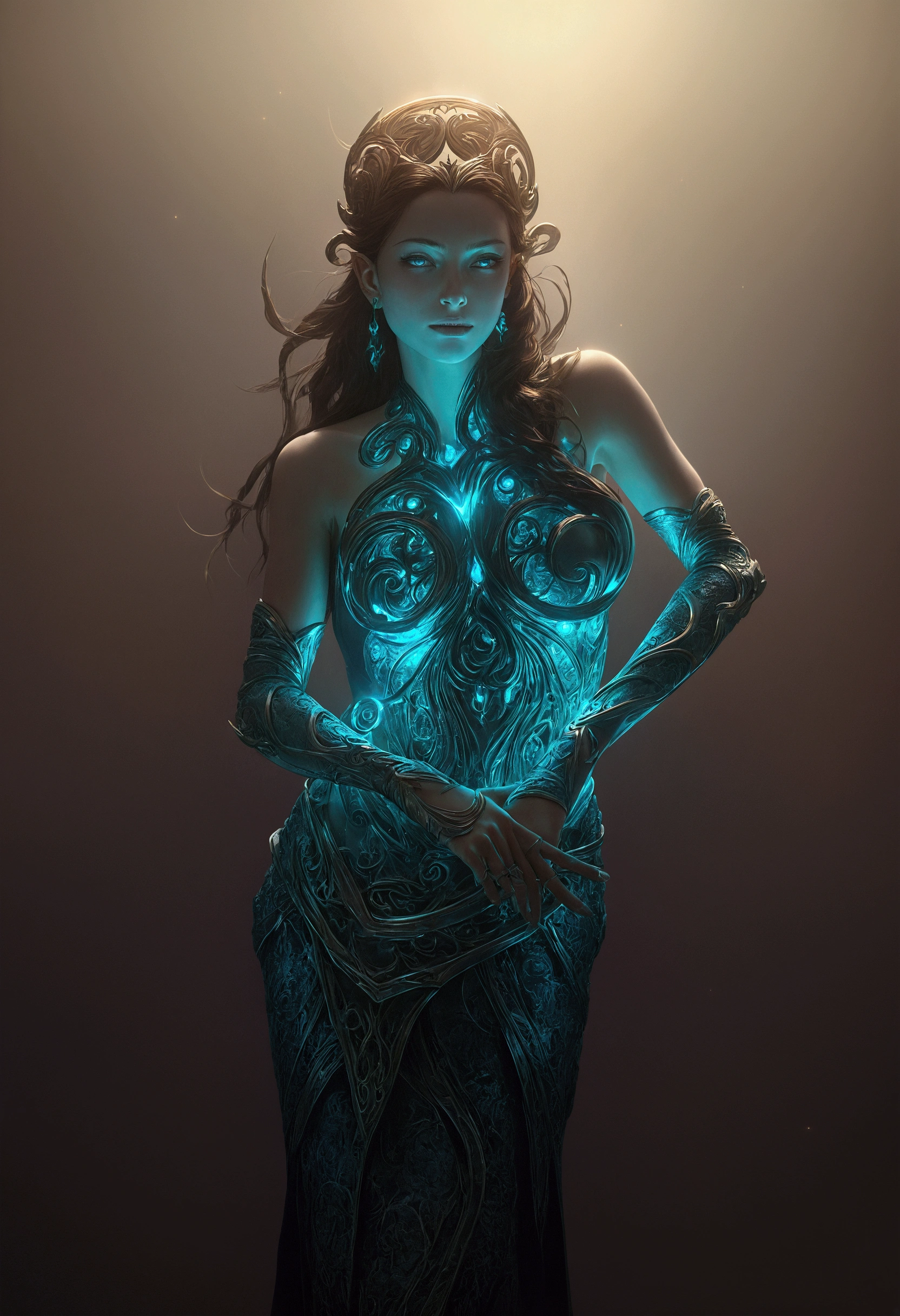 Femme arafed avec des tatouages et un collier avec un papillon sur la poitrine, femme faite de flammes noires, seductive cyberpunk dark fantasy, beautiful cyberpunk woman model, portrait pris, Moteur Unreal : : Maquillage rave, High quality fantastic photo, aetherpunk airbrush digital art, Portrait de Demon Girl, Photographie de portrait artistique 8k, Airbrush Digital Art, blue energy surround it