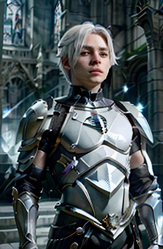 anime boy, with white hair, son of god ,Hero with armor made of antimatter and white diamond