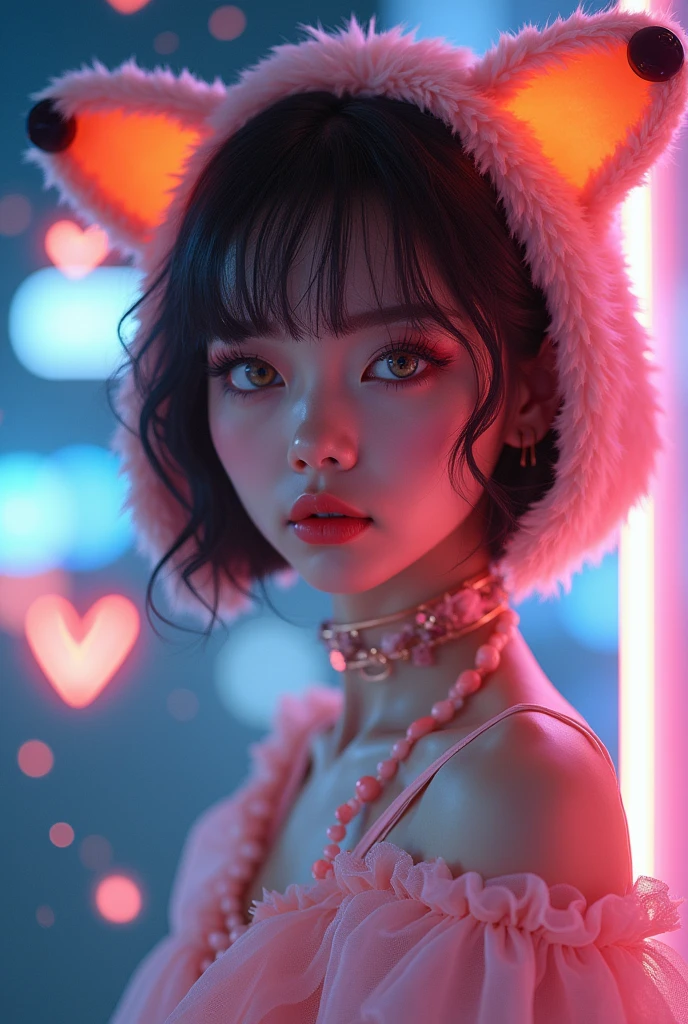 1 Kpop girl With y2k vibe and surround by hearts  and electronics