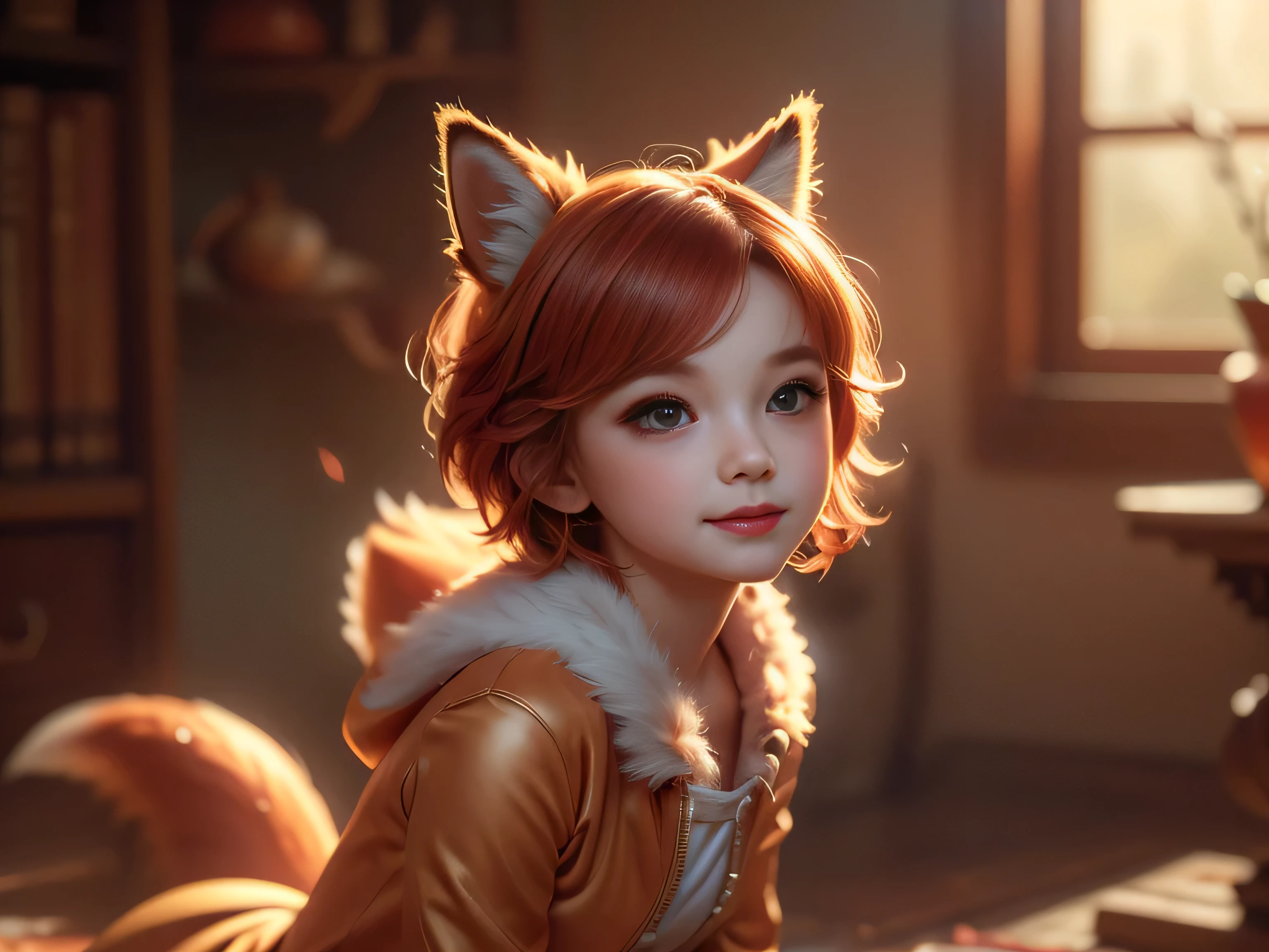 (Best Quality, Super Detailed, masterpiece, representative work, official art, professional, super high detail, 8k:1.3) Cute girl face, ginger hair, ((brown)) eyes, 1 girl, fox costume, hood, fox tail, furry, kneeling, girl dressed as furry, Vivid colors, Red hair, Innocent expressions, Playful features, Natural lighting, Soft background, Photorealistic, Shining eyes, Sharp focus, Glowing skin, Sweet and mischievous look, Hint of mischief, Dreamy atmosphere, Delicate details, soft volumetric light, (backlight:1.3), (cinematic:1.2), intricate details, (ArtStation:1.3)