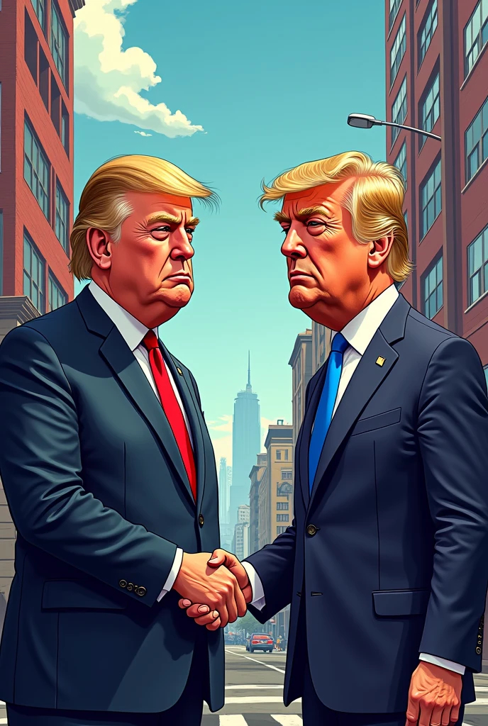 2 guys, donald trump, standing next to barack obama, goosebumps art by tim jacobus