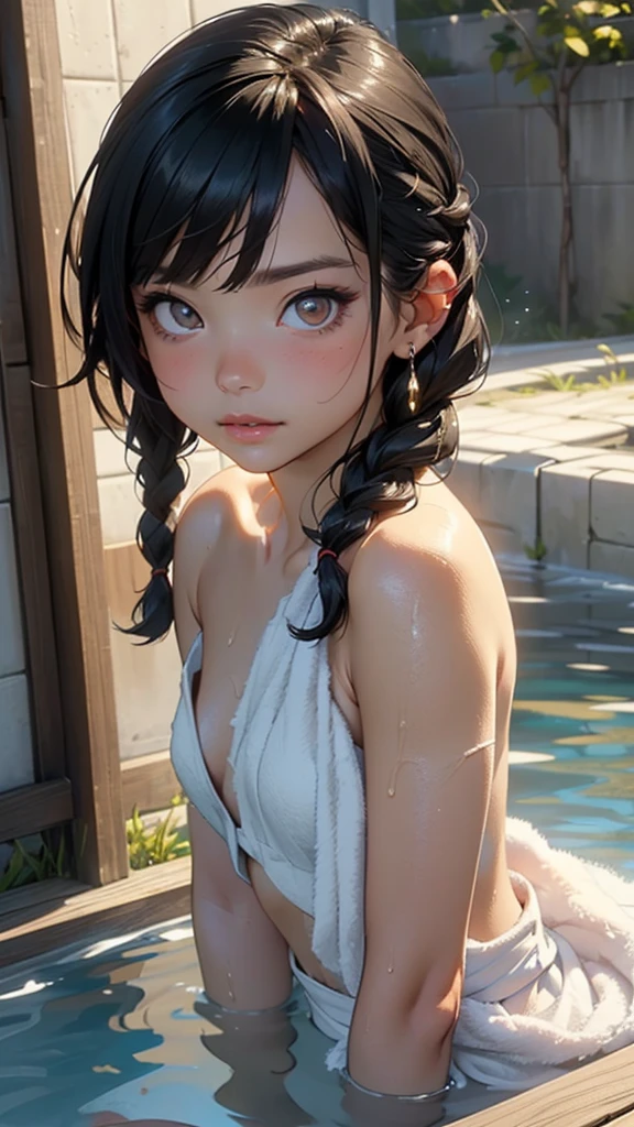 cute a bit ,(((a bit ,Tiny little body,,Chibi))),((())),((a bit  with extremely cute and beautiful Black Hair)),(), (Round face),Bit Girl,small ,smallアンダーバスト,

(((Flat Chest))),(((Black Hair:1.5,Chiban,Braided Hair,Inner hair color,Ear breathing))),((Heterochromia iridis:1.5, (pink_eye and gold_eye))),Elaborate eyes,beautiful detailed eyes,symmetrical eyes,big eyes:1.5,(((Shiny skin:1.5,Light Skin: 1.5,The skin was tanned,Shiny skin,very Shiny skin,Shiny body,Plastic Glitter Skin,exaggerated Shiny skin,Glowing Skin,Wet Legs))),(Detailed body,(Detailed face)),

cute,Lewd,Erotic,((nsfw)),

((Wrapped in a tight-fitting bath towel)), (Wet Hair, Wet Skin) and (steam),(((Naked under the towel))),

(Dynamic pose:1.0),Embarrassing,(Center,Fit to size,Three-part method),

Open-air bath,hot spring,hot springの池,Rock Bath Full Moon,Mountain in the background々,stream,The hot spring is steaming,at night,scenery,extremely scenery,

(Shiny Asian ornaments),High resolution,Sharp focus,(Super detailed,Very detailed),(Photorealistic artwork:1.37),(Very detailed CG unity 8k wallpaper),(((Vibrant colors,Vivid Themes))),(Elaborate),(masterpiece),(Best Quality),Artistic photography,(Photography by sldr),(Elaborate background),Perfectly rendered faces,Perfect facial details,Realistic Face,Photorealistic,((Elaborate detail)),(((realism))),
