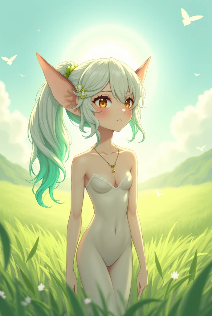 1girl, nahida \(genshin impact\), genshin impact\\\\\ masterpiece, best quality, very aesthetic, absurdres, newest \\\\\\ slim body,///// ,by nyantcha,cutesexyrobutts , by khyle,,////// beautiful face, sexy, , greenery,, jungle,birds etc, looking at viewer, ,nude,naked,