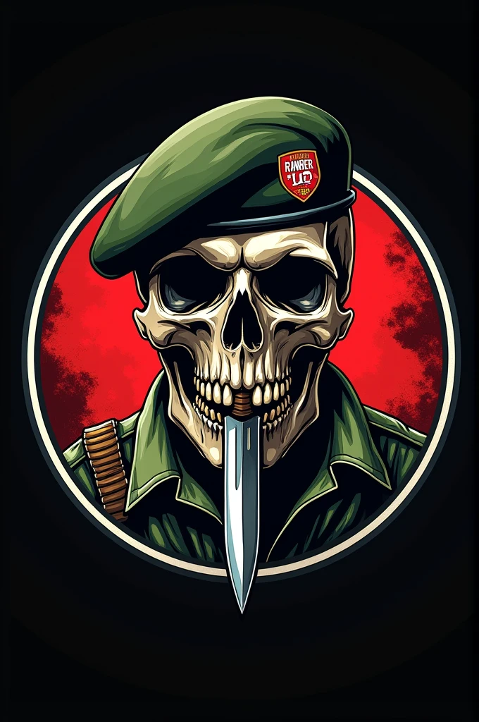 cartoon of a man with a skull face wearing a helmet, skull design for a rock band, background art, soldier outfit, skull image on vest, stylized digital illustration