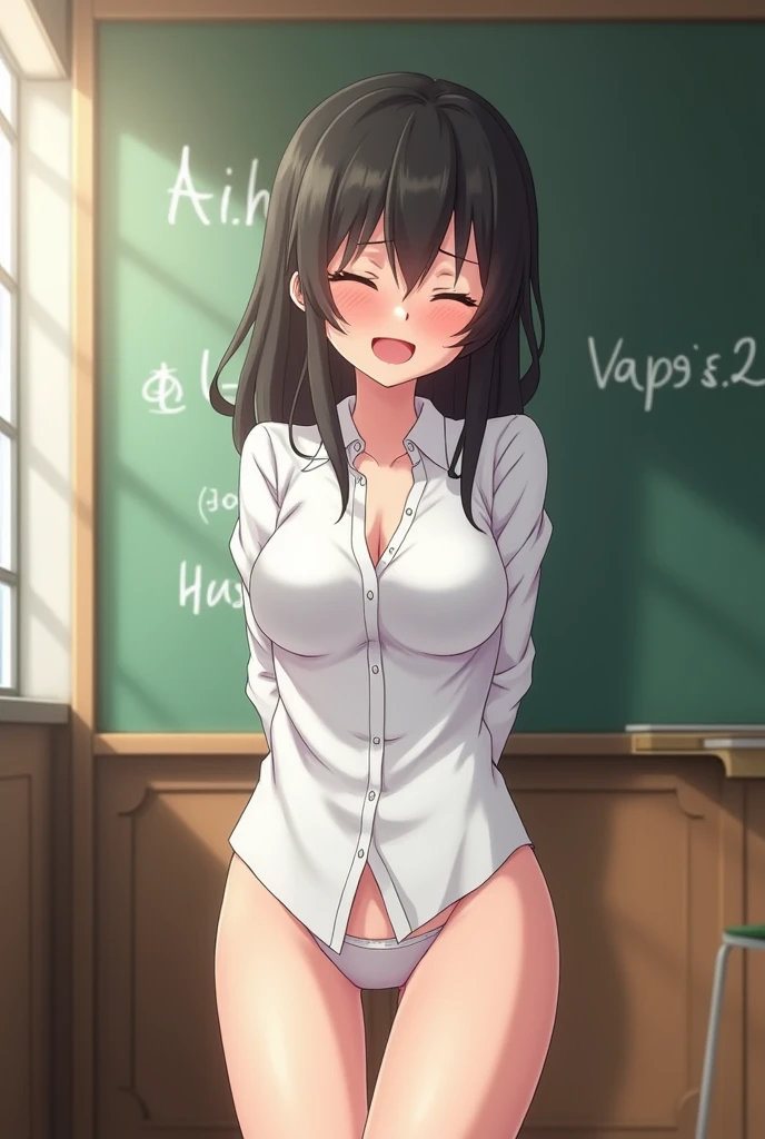 sawakoyamanaka, sawako yamanaka, (brown eyes:1.5), brown hair, glasses, long hair,
 teacher, (she is completely naked),
BREAK looking at viewer,
BREAK indoors, classroom,
BREAK (masterpiece:1.2), best quality, high resolution, unity 8k wallpaper, (illustration:0.8), (beautiful detailed eyes:1.6), extremely detailed face, perfect lighting, extremely detailed CG, (perfect hands, perfect anatomy), naked, , seductive, erotic, topless, bottomless, pubic hair, (brown pubic hair), aroused, sexy, armpits, nsfw, smug, milf, nerdy