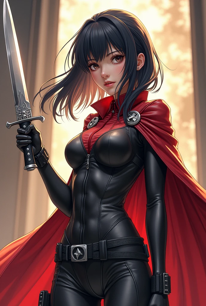 Female Assassin Red and Black Cloth design, detailed fabrics, Whole Body, on white background (natural skin texture, hyperrealism, soft light, sharp)