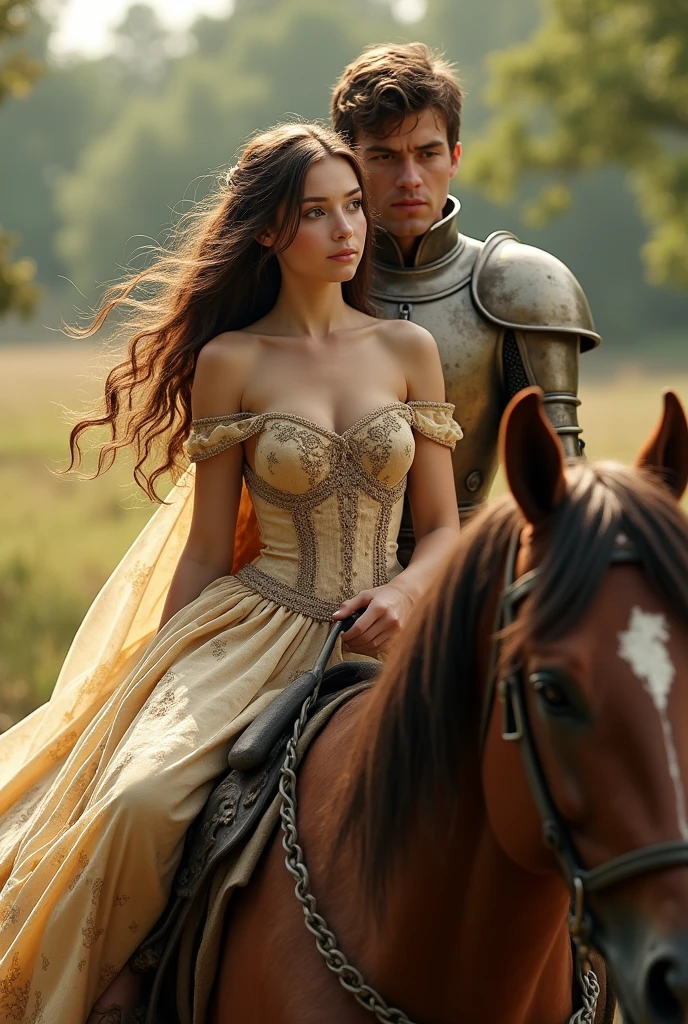 (((medium shot))), par, (um homem e uma mulher), Two individuals, fora do castelo, Jousting, frisky, frisky, doce, Feliz, sorrir, armadura, Cota de malha, armadura, Feliz, Olhos bonitos, frisky, Surrealismo, Pov, Romantismo, Cinematic lighting, 8k, UHD, master part, ccurate, anatomicamente correto, pele texturizada, High detail, alta qualidade, high resolution, Premiado, best quality, 16k, corpo ruim, bad hands, pernas ruins.