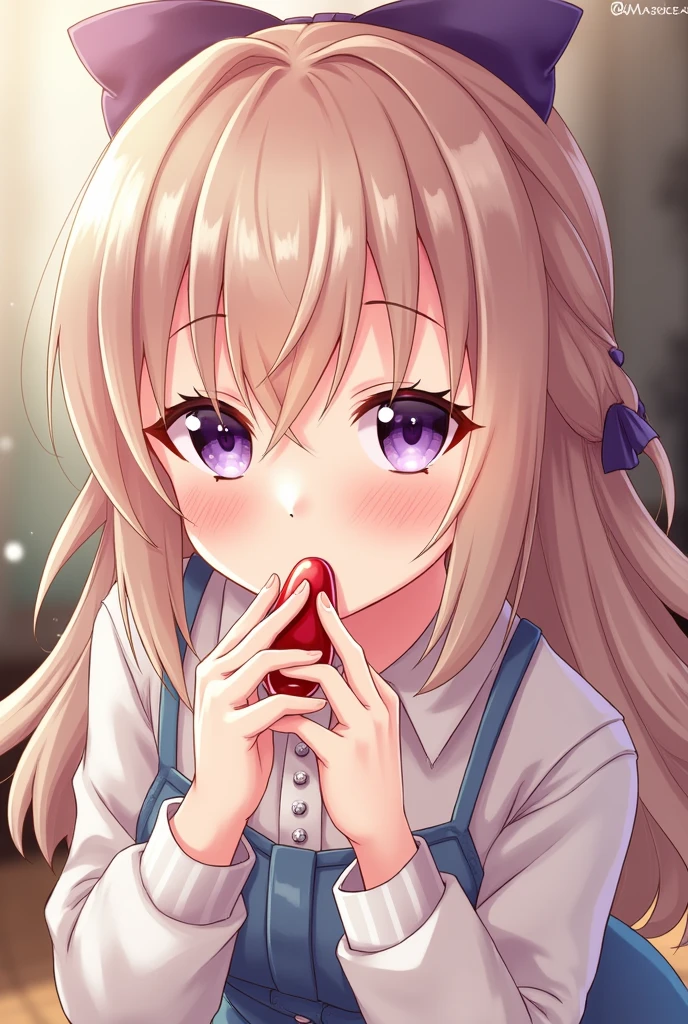 masterpiece, best quality, highres,1girl, pov, cupping hands, open mouth, teeth, uvula, cum on tongue, cum on hands, lower teeth, upper teeth, realistic teeth, close-up, big breasts,blue eyes, blonde hair, ribbon, hair between eyes, jewelry,hair ribbon, Braid, red ribbon, blurry background, hair intake, brooch,masterpiece, anime, light smile,