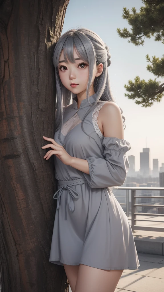 Long silver hair、hime-cut、Golden Eyes、eye glasses、ssmile、early teenage girls、flat chest、Thin pubic hair、Beautiful open legs、bath robe、Back alley