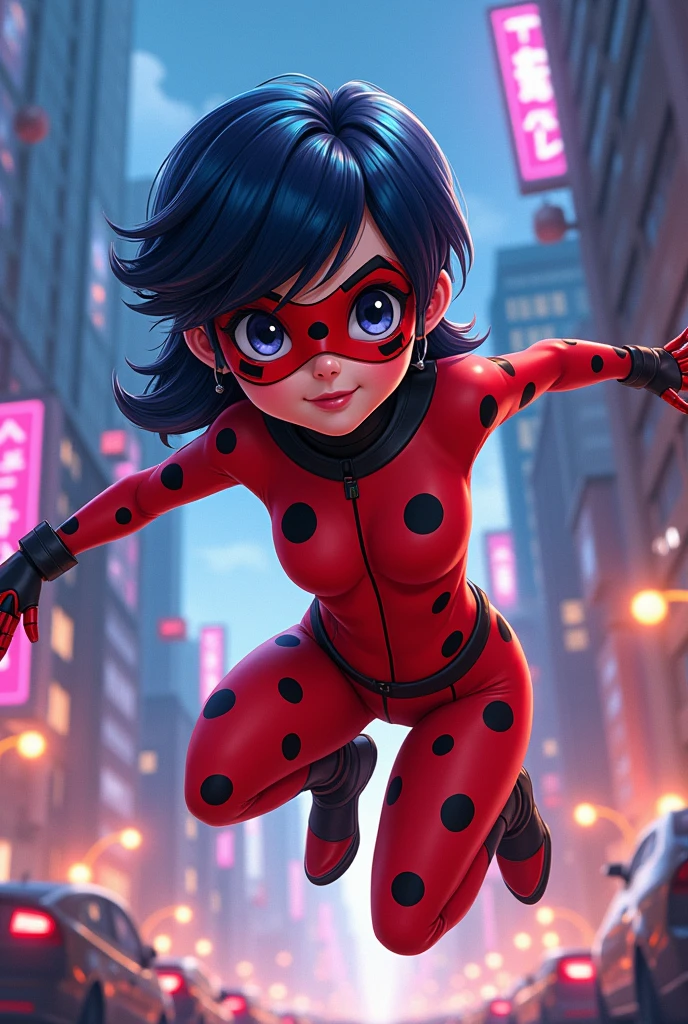 An animated girl in a pink spiderman costume