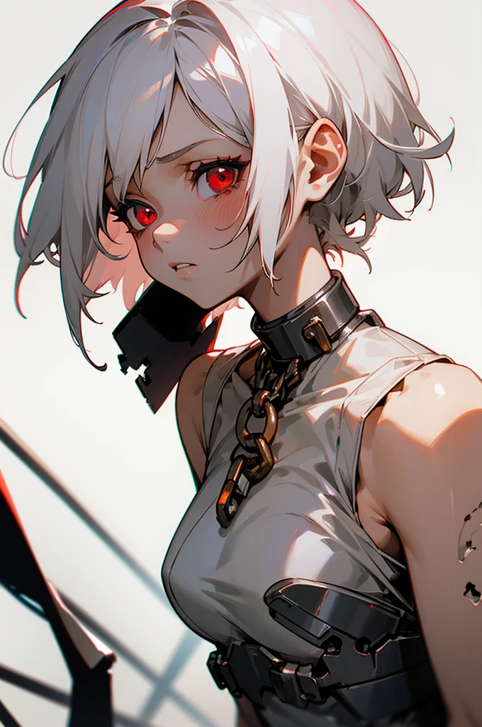 (absurdres, 8k, 4k, masterpiece, hyper extreme detailed:1.2), solo, 1girl, front view, portrait, best quality, perfect face, 1girl, portrait, solo, standing, Female, toned body, mature female, EJP breasts, , long hair, delinquent, sarcastic, swept bangs,gag, bar gag, standing up, , prison, (Futuristic, severe), woman wearing a straitjacket, white straitjacketwhite rough hair,Full body restraint,lap belt,gagged,bitgag, Restraint belts here and there ,arms bound, Confined,Red face, prison( Woman in the center of the room),,(arms behind back:1.5), dark background