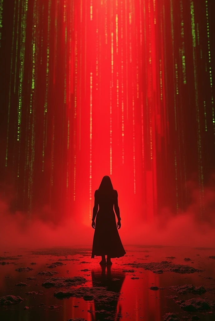 a female shadow with an aura of green vertical matrixCommandLineStyle is holding a red apple, black background <lora:matrixCommandLineStyle:0.9>