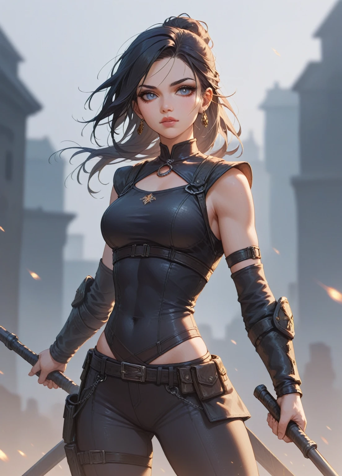 (masterpiece) (detailed) adult female assassin girl, nighttime background