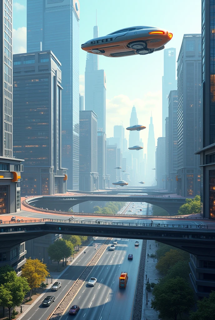 Photo of city of the future with flying cars - SeaArt AI