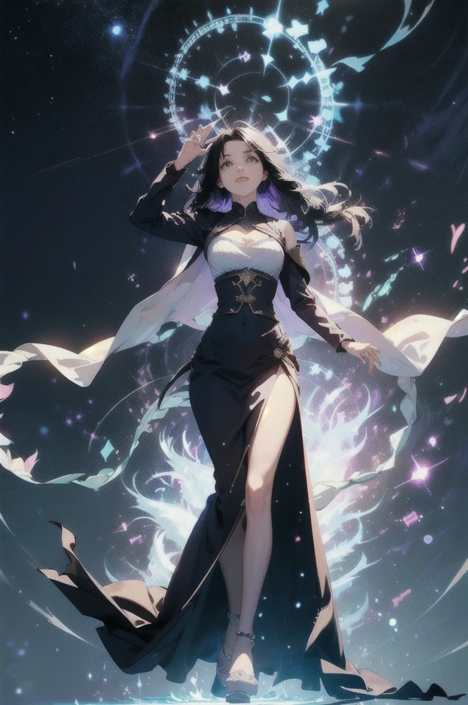 FernFrieren,
BREAK(very long hair, purple eyes, (purple pupils), (one hand on breasts), white dress, black robe, sitting),
(solo, 1girl, cute , adorable, mature female, milf,), (full body:1.35), soft light, detailed(glow and shadow), dynamic postures,
BREAK((smirk smile):1.1,saggy,sagging_breasts),
BREAK(perfect(anatomy,body,face,hand,leg,foot)),
BREAK(magic circle, blue magic aura, glowing, wonderful magic),
BREAK(beautiful detailed girl, wide hips, small waist, glossy pink lips, slender figure, Milky skin, shiny skin:1.2,)
BREAK(PIXIV,cozy animation scenes, scenery, outdoors, starry night sky, detailed city ,wide view),
extremely detailed, CG, 8k Amazing, finely detail, (masterpiece:2.0, best quality), (intricate details, depth of field),