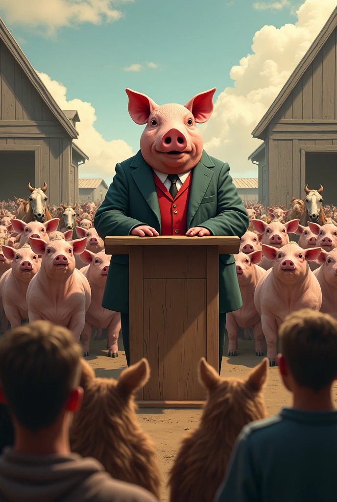 A pig looking man has a grand speech as president of the United States