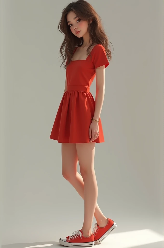 Highest quality, outstanding detail, super high resolution, realistic film, cute 5-year-old girl, double bun on her head, short red skirt, small socks, small shoes, --auto --s2