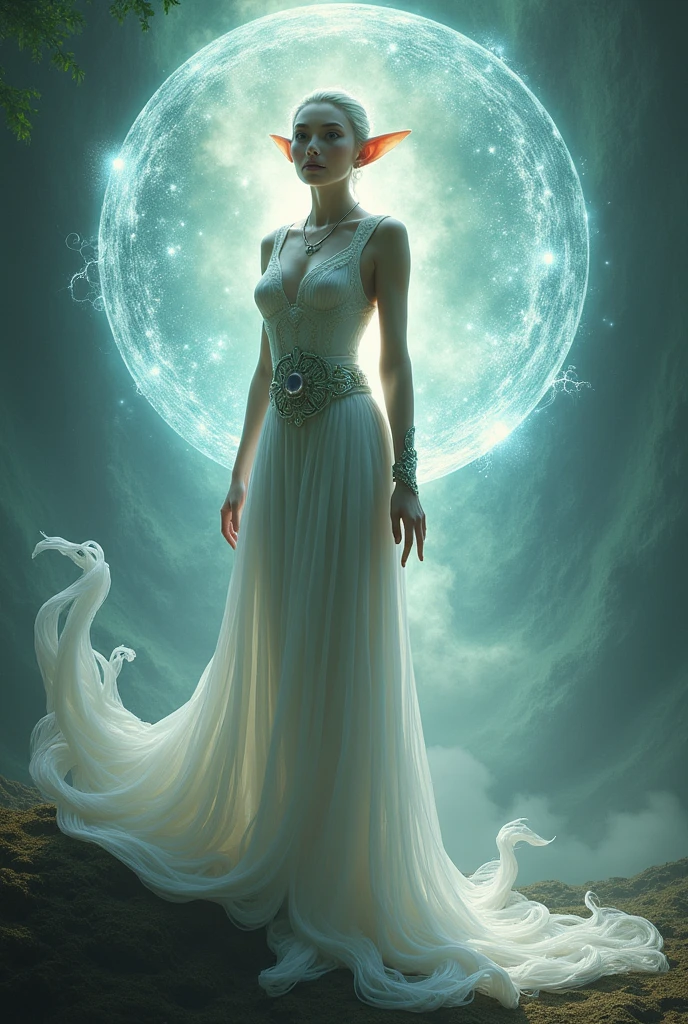 beautiful moon queen navigating to a glowing translucent crystal ball moon, all integrated into a kind of whole entity, sitting on a crescent moon, 8k resolution Astronaut, ALIEN PLANET, ultra beautiful blonde short haired tall Nordic Woman, within round escape pod like Portal to another WORLD, traveling through space and time while still, Science Fiction,