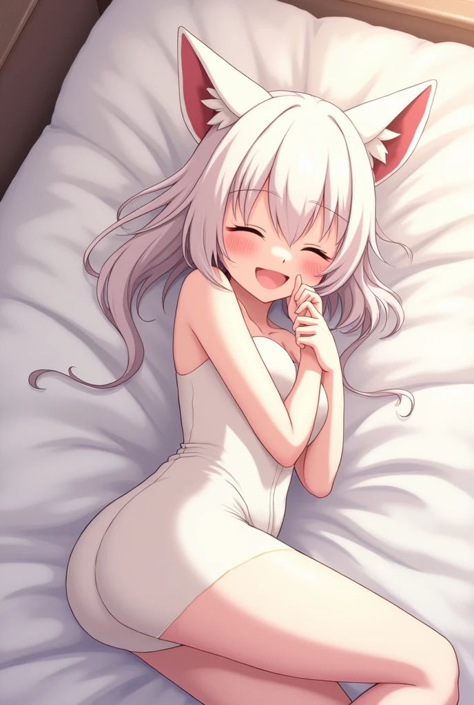 1girl, alone, Cat ear, long hair, clavicle, nude, foot pose, cat&#39;s mouth, smile, (cute:1.2), white background, simple background, masterpiece, highest quality, Nagi,NSFW, brake, girl, sex, gang rape, 3 boys,  at the hotel, bed,