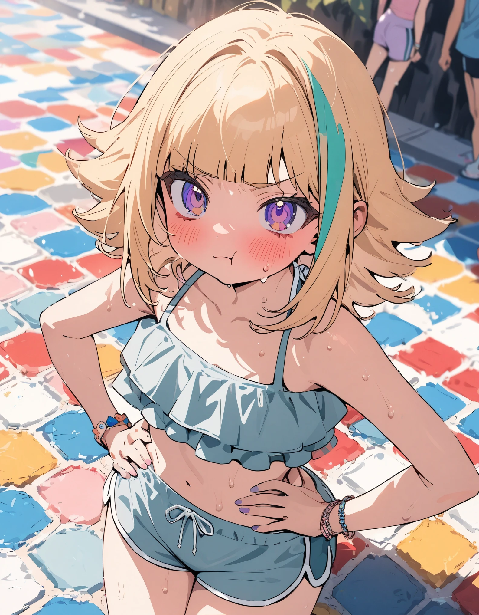 Browsing Caution,blonde,Twin tails,((Very small boobs)),Flat chest,loli,((smile)),(open mouse),white panties,white bra,((wet)),water,night,forest,river,((see through))