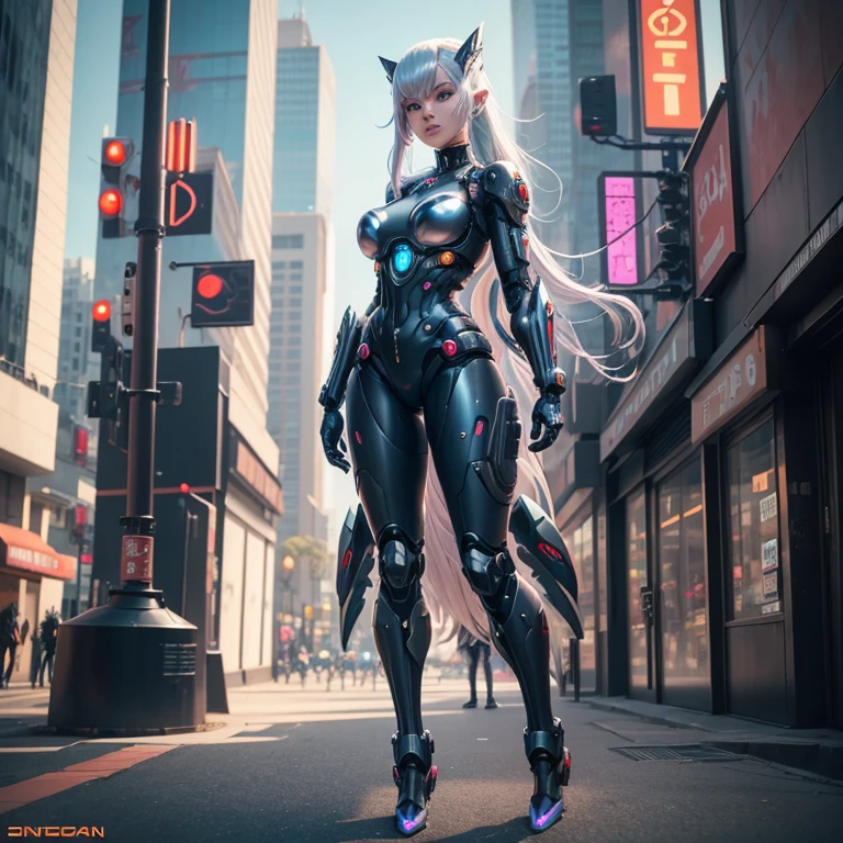 Life like sexy anime cyborg cat girl with long white hair and blue eyes, full body portrait, white and black battle dress, life like characteristics,ultra realism,  Soft smile, riding a mystical black dragon,apocalyptic background, naughty pose, hyper realistic, 3 d anime realistic, advanced digital anime art,extremely detailed art germ, 8k high quality detailed art, solo,full body portrait, amazing beauty,, dynamic pose, delicate face, vibrant eyes, (from the front), silver hair, streaked hair, very long hair, expressive hair, multicolored eyes, aqua eyes, purple eyes, fox ears,heart earrings, earrings, light smile, shy, blush, parted lips, licking lips, heavy breathing, naughty face, naughty, sparkle, god rays, super detail, high quality, anatomically correct, textured skin, best quality,full body portrait,silver wolf,seen from below,guweiz on artstation pixiv, resolution 4098x2160, 8k --auto --s2