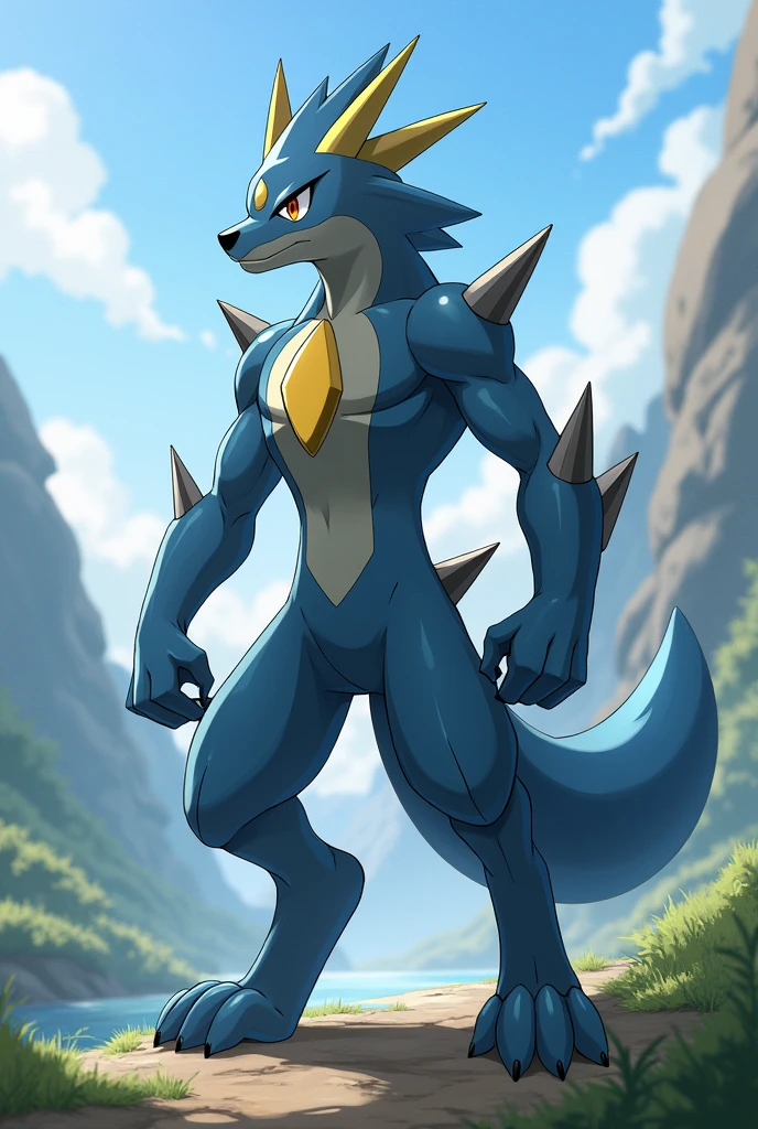 Xveemon from Digimon, fucking a tv screen, holding tv whit one hand, mini tv, holding tv whit left hand, facing right, muscular body, big balls, big penis, big butt, left hand on the waist, 4:3 body, half body, happy face, angry smile, angry eyes