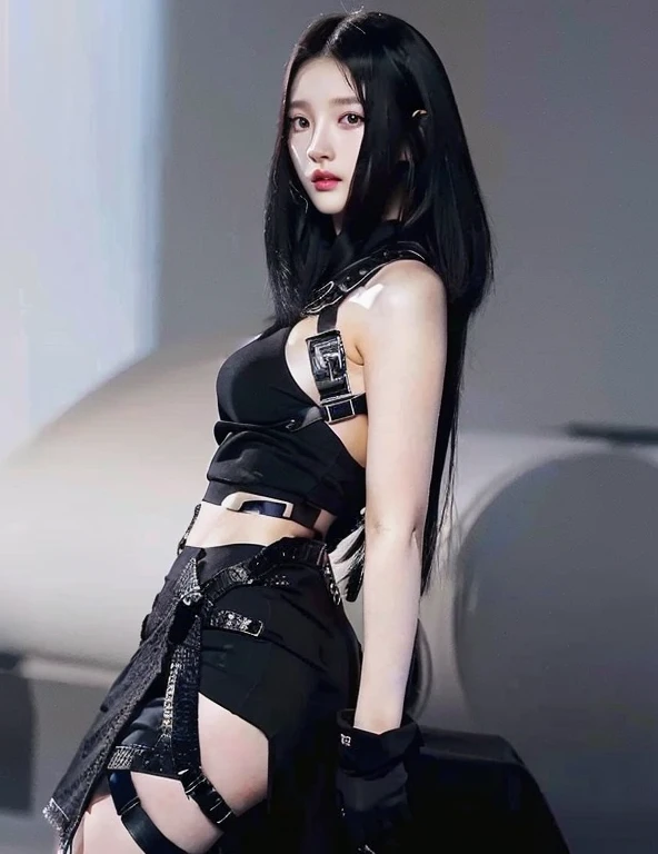 arafed asian woman in black dress posing for a picture, jisoo from blackpink, jisoo of blackpink, blackpink jennie, jossi of blackpink, jia, kda, roseanne park of blackpink, cruel korean goth girl, aesthetic!!!!!! female genie, full body xianxia, sha xi, korean idol, all black cyberpunk clothes, wearing black , cute natural anime face, kawaii realistic portrait, Físico : el abdomen más pequeño jamás visto, jisoo from blackpink, popular south korean makeup, quality detailed ,(beautiful makeup :1.2), Wide hips, big, big ass, (best quality, 8K, masterpiece: 1.3), Clear focus: 1.2, Perfect body beauty: 1.4, strong abs, Very detailed face and skin texture. , detailed eyes, double eyelids, (long hair), having very marked curves, with greater volume in ((breasts))