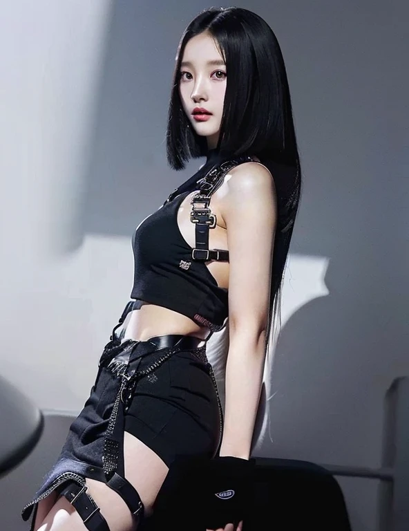 arafed asian woman in black dress posing for a picture, jisoo from blackpink, jisoo of blackpink, blackpink jennie, jossi of blackpink, jia, kda, roseanne park of blackpink, cruel korean goth girl, aesthetic!!!!!! female genie, full body xianxia, sha xi, korean idol, all black cyberpunk clothes, wearing black , cute natural anime face, kawaii realistic portrait, Físico : el abdomen más pequeño jamás visto, jisoo from blackpink, popular south korean makeup, quality detailed ,(beautiful makeup :1.2), Wide hips, big, big ass, (best quality, 8K, masterpiece: 1.3), Clear focus: 1.2, Perfect body beauty: 1.4, strong abs, Very detailed face and skin texture. , detailed eyes, double eyelids, (long hair), having very marked curves, with greater volume in ((breasts))