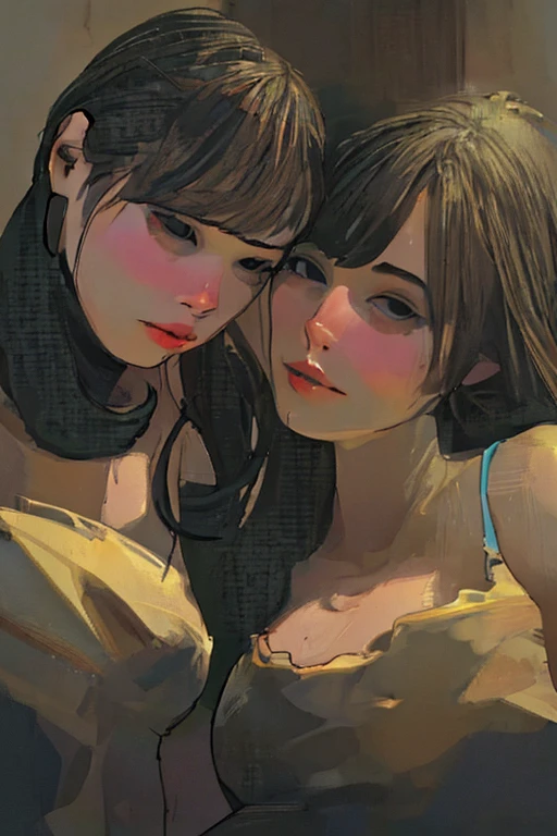 ((masterpiece)), ((best quality)), (detailed), perfect, solo, two-headed billieeilish, a woman, gorgeous woman, luscious lips, black hair, blue eyes, ((extremely detailed eyes)), eyes closing, deep cleavage, sexy, large breasts, (two heads, conjoined_dicephalus), (kissing:1.4), blushing, extremely aroused, in hot sauna ((close-up)), falling asleep, yawning, ((focus on faces:1.3)), ((cheeks rubbing together)), comic panels
