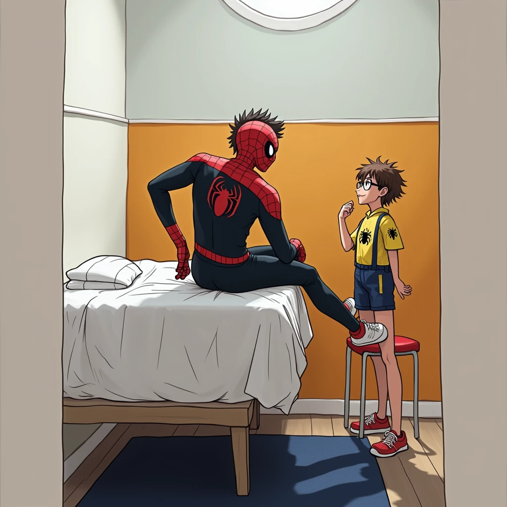 a girl entangled in the spider web, struggle, detailed classroom, (cocoon:1.3), spider web, hanging, spider in the web, spider
