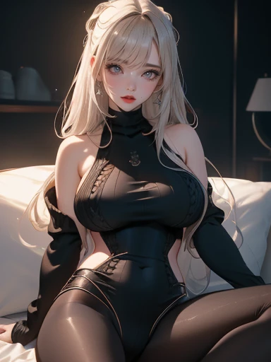 Virgin Destructor Sweater,Black pantyhose,Open your legs,High school girl,(Thin),(Huge Breasts),(Random Hairstyle),(Highest image quality, (8K), Ultra-realistic, best quality, high quality, HD, High quality textures, High Detail, Exquisite and detailed, fine, Extremely detailed CG, Detailed texture, Realistic expression of the face, masterpiece, Presence)