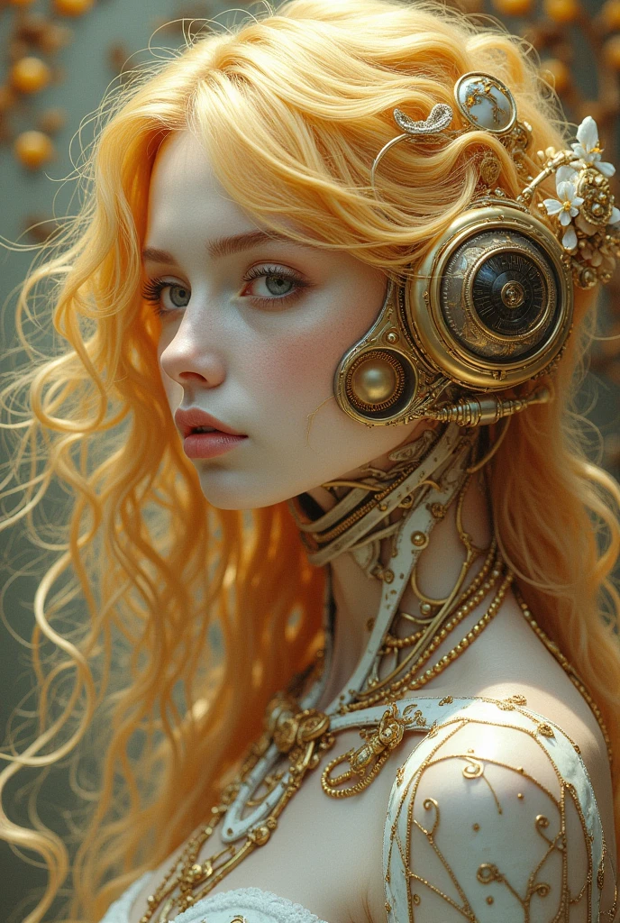  Self-portrait, a beautiful cyborg with golden hair, 8k, art nouveau style 