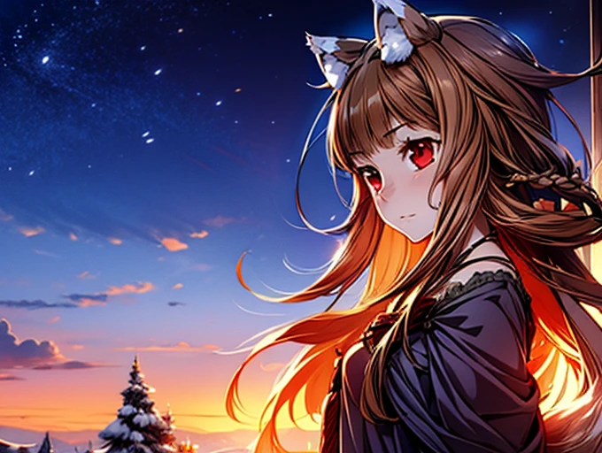 1girl, animal ears,wolf ears, tail, wolf tail, red eyes, wolf girl, brown hair,long hair, hot spring(extremely detailed CG unity 8k wallpaper), (highest quality), (ultra-detailed), (best illustrations),  