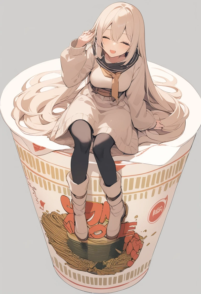 One girl, Medium sized breasts,
Noodle stopper,Nissin Cup Noodles,Cup Ramen, Mini Girl, whole body,Simple Background, White background,
From behind, Portraiture, look up, boredom,Mouth closed,
Best Quality,medium quality,Dynamic Angle,Drowning in noodles,