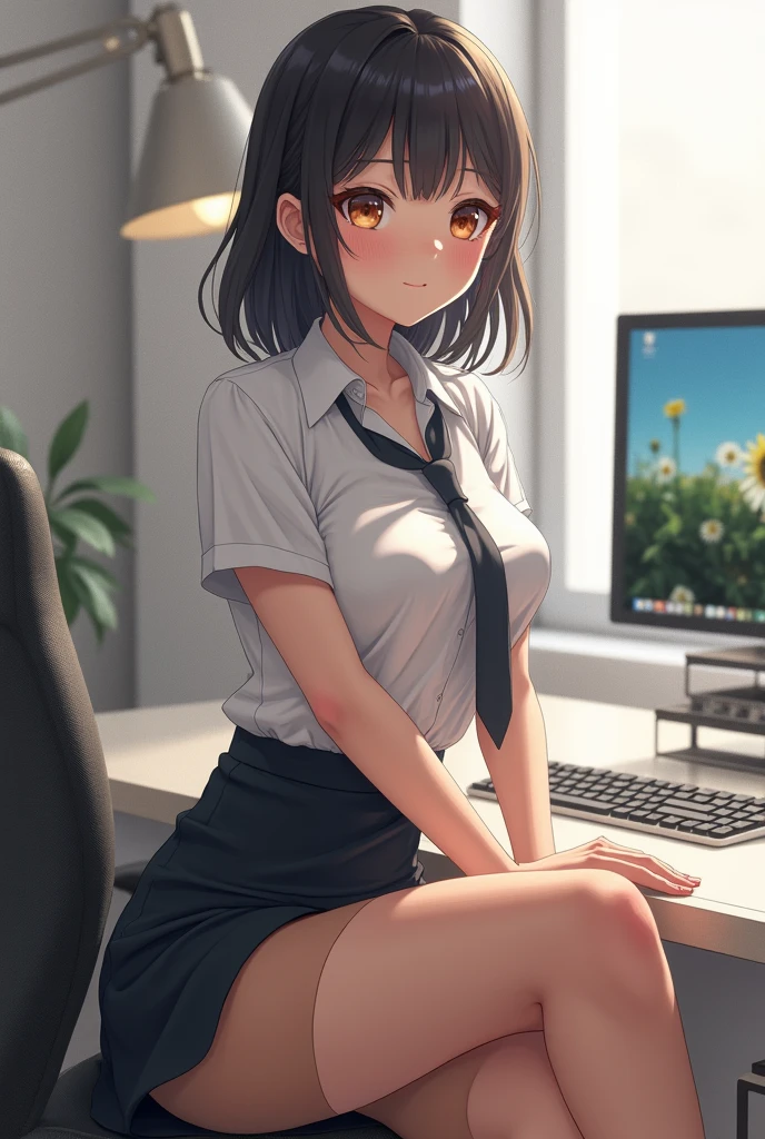 score_9,score_8_up,score_7_up,masterpiece,best quality, source anime, official art, super detailed, extreme detailed, rating_safe,
1girl, sitting on chair, (tilt head:1.2), sleeping,
BREAK girl, 22yo, short hair, bob cut, (blunt bangs), black hair, (tareme, detailed cute brown eyes), curled eyelashes, (large breasts:0.9),
shiny hair, beautiful detailed eyes, beautiful face,
slender, small ass, slim legs,
white collared shirt, black tight mini skirt,
(closed eyes:1.2), parted lips, drooling,
office, night, dark room, screen lights, neolight