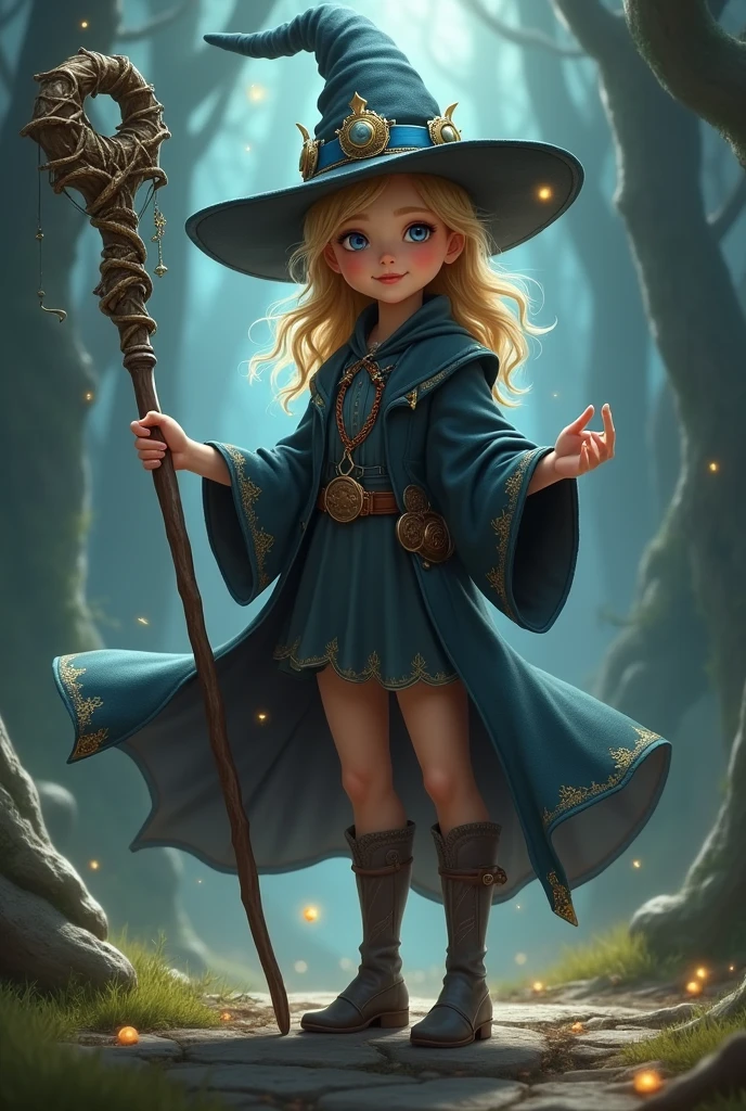 (AS-YoungV2), brown hair, 
comic book cover, 
action pose, witch, black robe, staff, 
(8k,  masterpiece, best quality, ultra-detailed), 
1girl, solo, cute face, kawaii, cute, very big eyes, Aesthetic Anime Eyes, small face,
looking at viewer, 
<lora:TradingCards-V1:1> ,