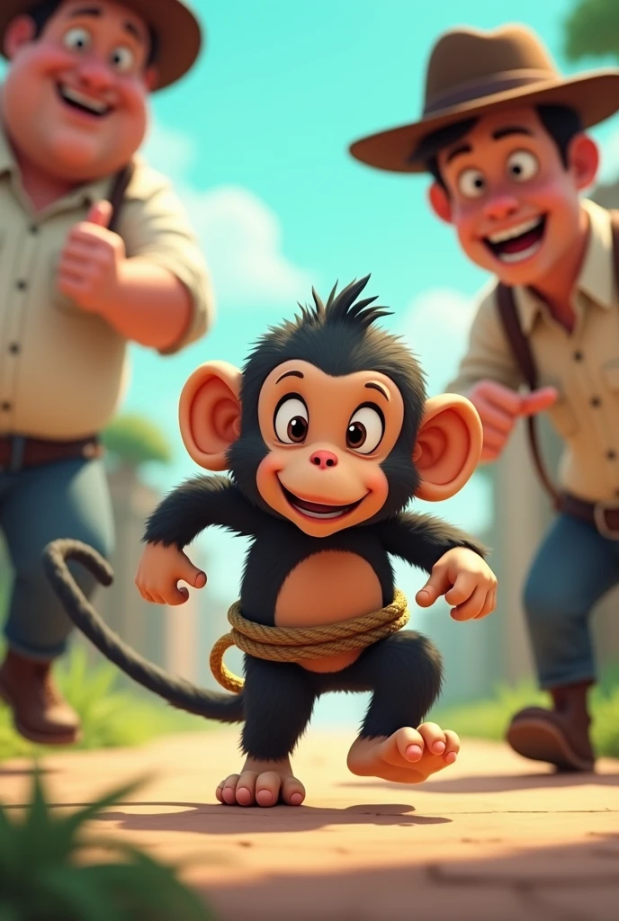 the monkey is hammering nails into a wood to make a tree house