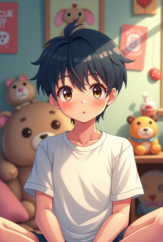 anime boy sitting on a couch with a teddy bear and a teddy bear, cute anime, cute anime girl, anime boy, kawaii realistic portrait, anime visual of a cute girl, realistic anime 3 d style, anime. soft lighting, anime style. 8k, cute character, young anime girl, smooth anime cg art, anime styled 3d, anime character