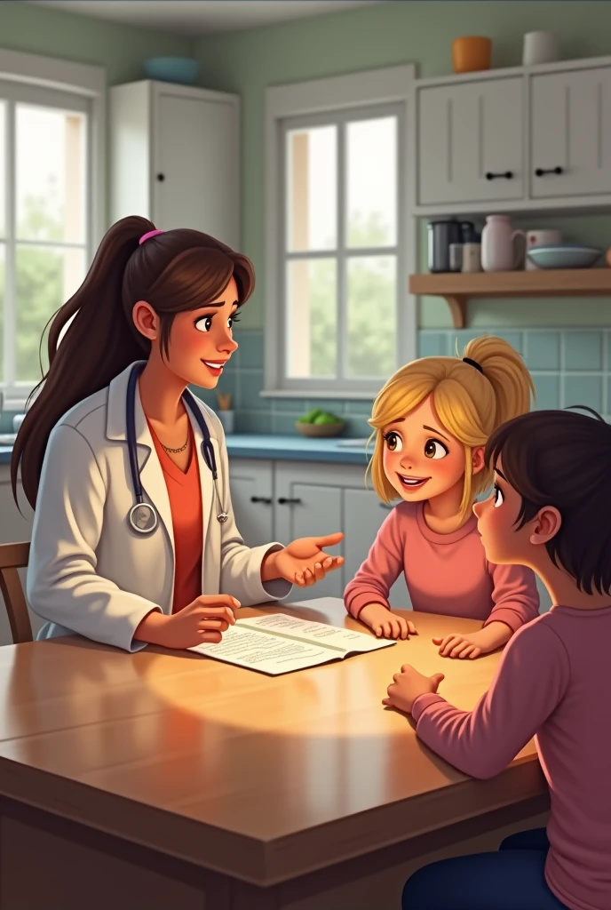 Sweet brown-eyed freckled redhead pediatrician with children