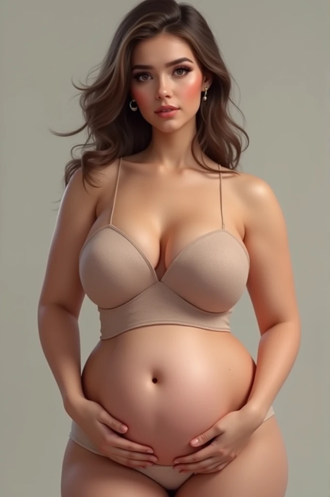 The most beautiful woman, Detailed body with large breasts, Sexy look, (((Completely naked))), Detailed lips, Detailed eyes, Huge breasts, Short dark brown hair, Are standing, (Photorealistic:1.4), (Best image quality:1.0), (Ultra-high resolution:1.0), 8k, Raw photo, (masterpiece),Pregnant women(Big belly)