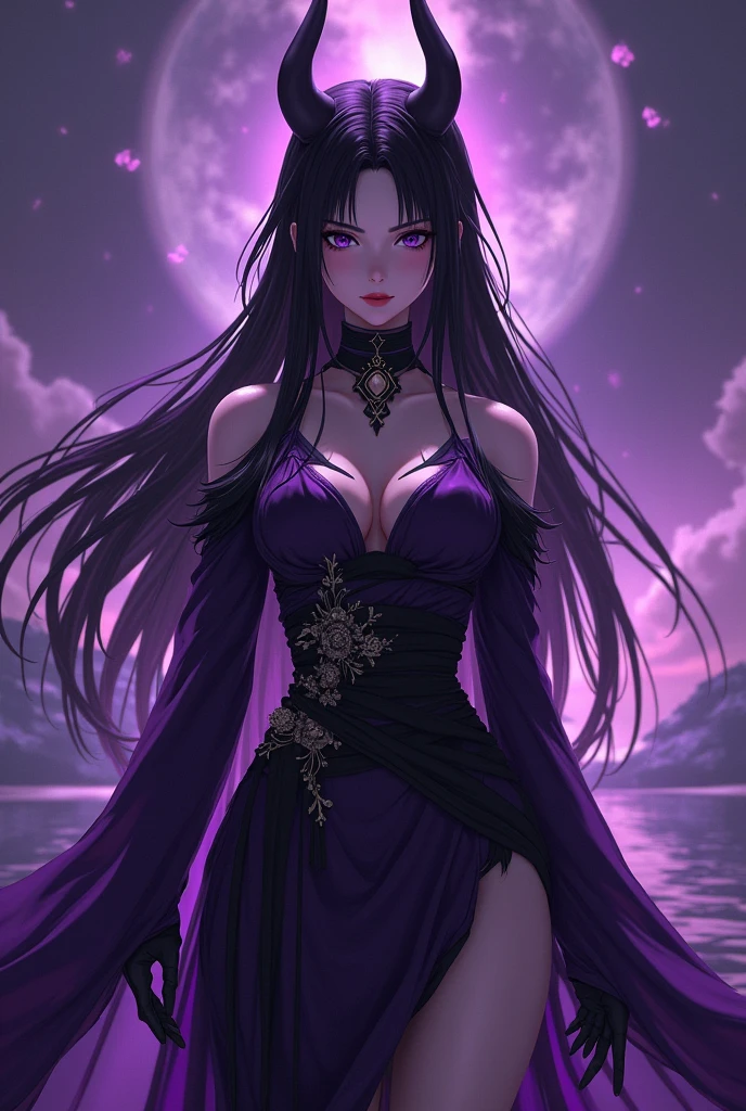 Name: Luna
Hair: Ethereal, raven black hair that falls in cascading waves
Eyes: Mysterious, deep purple eyes that reflect the moonlight
Skin: Pale, porcelain skin that glows with an otherworldly luminescence
Personality: Cool, mysterious, and enigmatic, possessing a wisdom that comes from the stillness of the night
Abilities: She can control the moon's phases, bringing darkness and tranquility to the world
Symbolism: The moon, representing mystery, dreams, and intuition