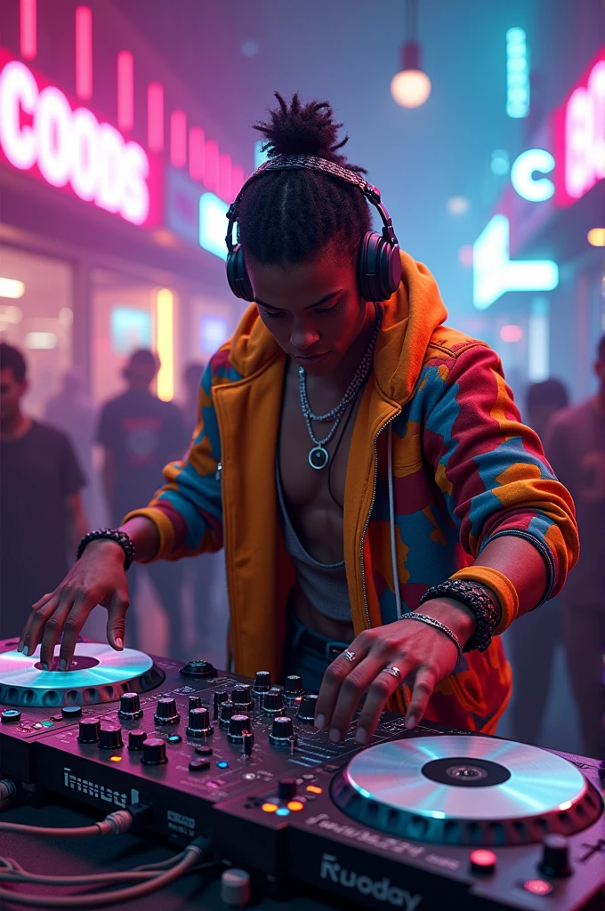 Create an image of a killer DJ with the phrase Tepito -la union