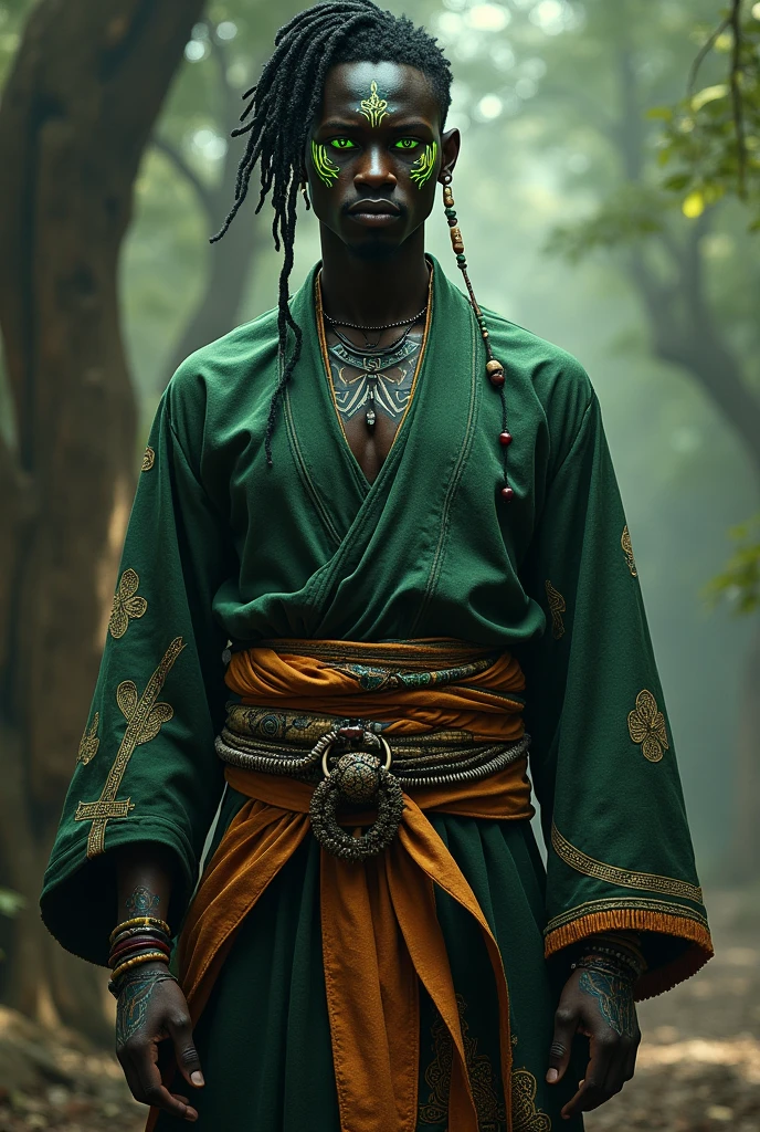 cinematic portrait photo of a very interesting idris elba, Wearing the saffron robes of a monk, Saffron clothes, Rudraksha beads, oblong water pot in hand (Kamandal), rudraksha in hand, walking in street of Banaras, eyes close up, highly detailed vfx portrait, taken with a full frame camera with a wild lens,