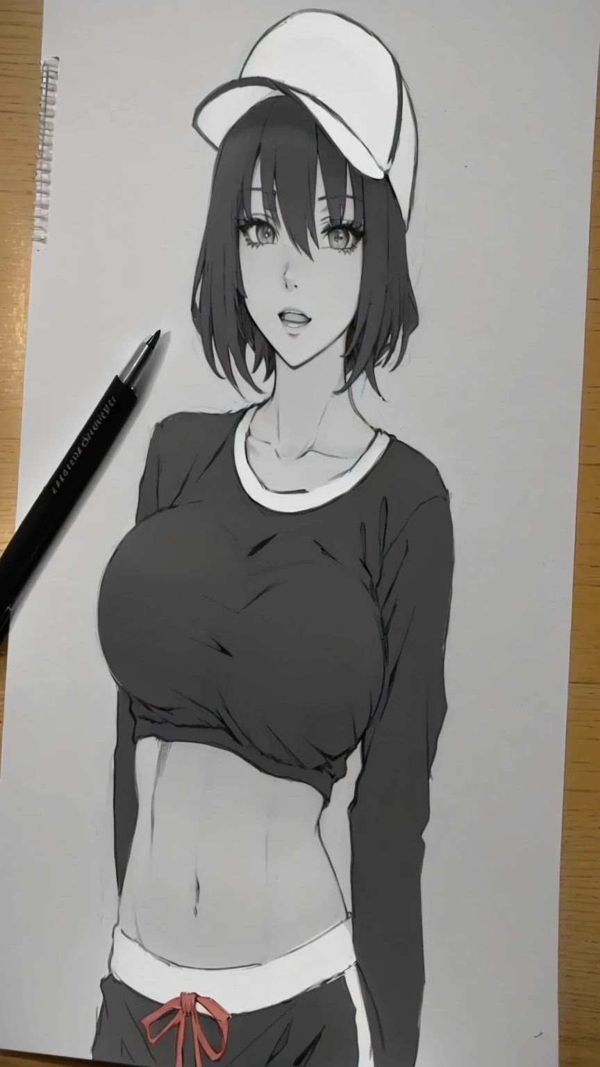 Sketch, white background, solo, sitting, pose, feminine, concept art